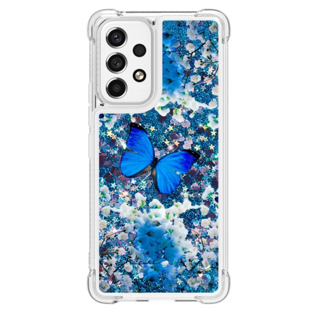 Kryt Na Samsung Galaxy A53 5G Třpytivé Modré Motýly