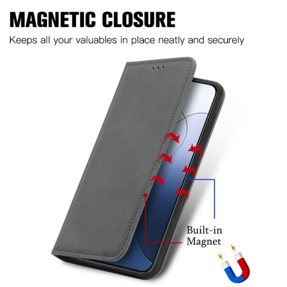Kožené Pouzdro Folio Xiaomi 14t Pro Měkká Textura