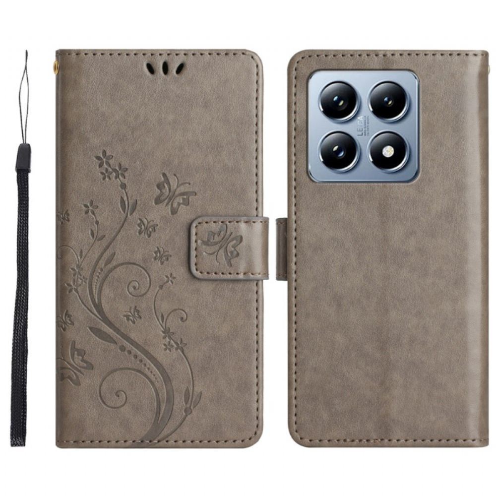 Kožený Kryt Na Xiaomi 14t Pro Květinový Řemínek