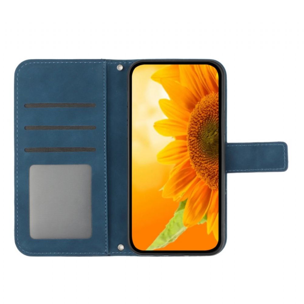 Kožený Kryt Na Xiaomi 14t Pro Slunečnicový Potisk S Páskem