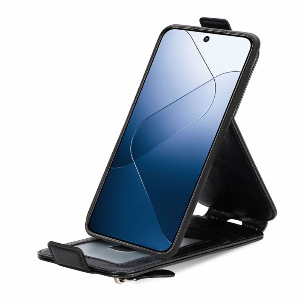 Kožený Kryt Na Xiaomi 14t Pro Svislá Kapsa Na Zip