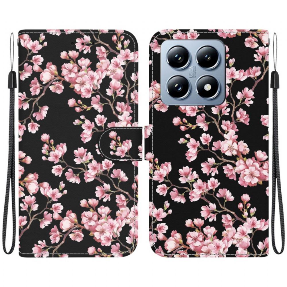 Kožený Kryt Na Xiaomi 14t Pro Švestkové Květy