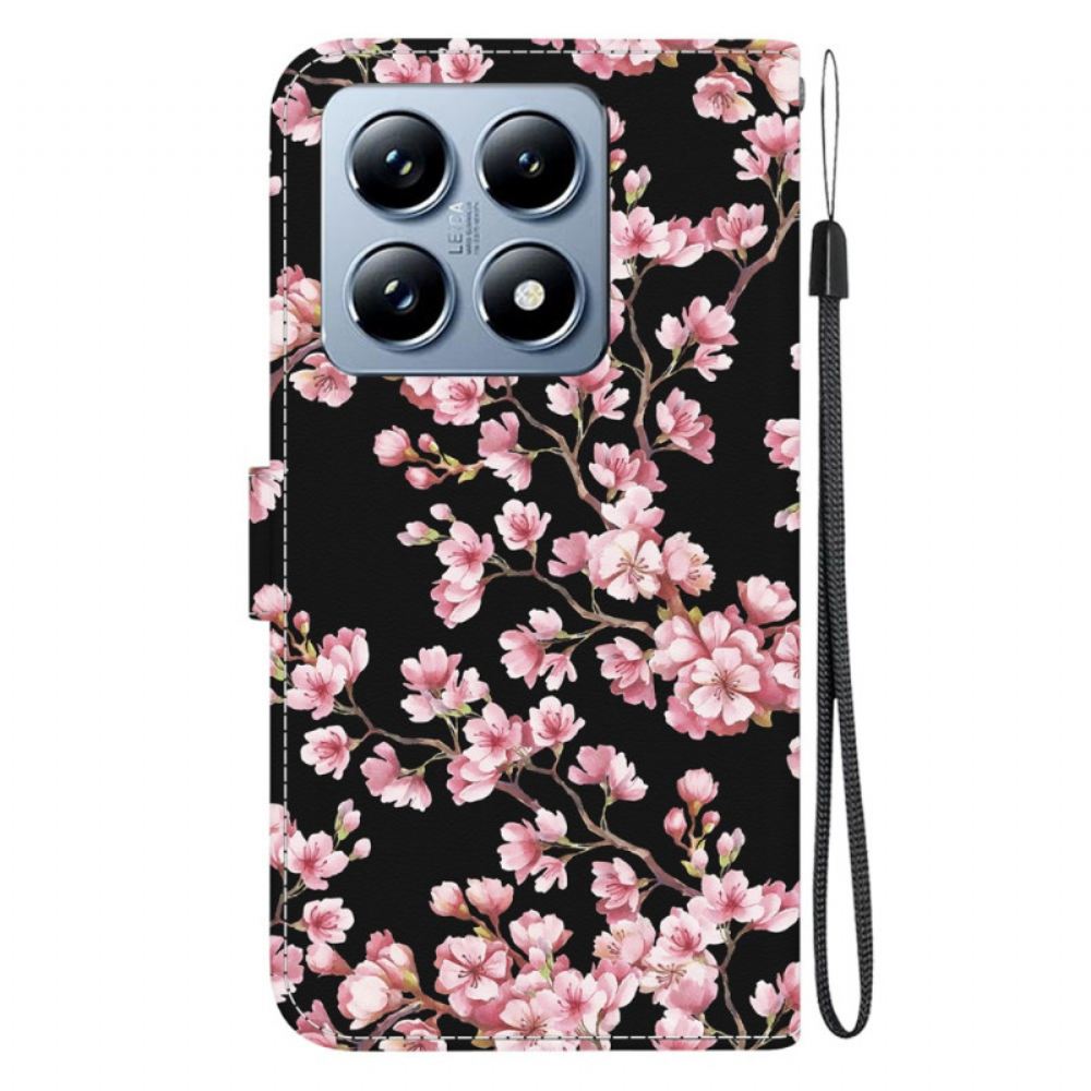 Kožený Kryt Na Xiaomi 14t Pro Švestkové Květy