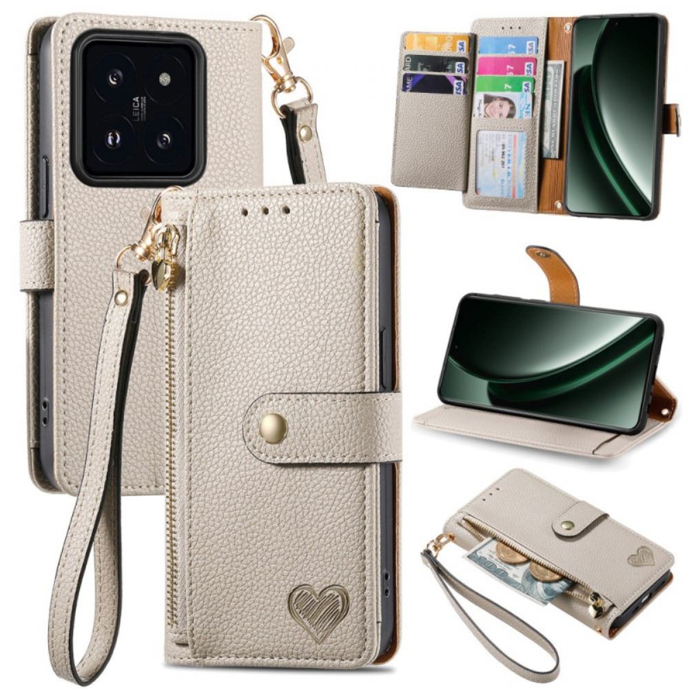 Kožený Kryt Xiaomi 14t Pro Heart Design Rfid Ochrana
