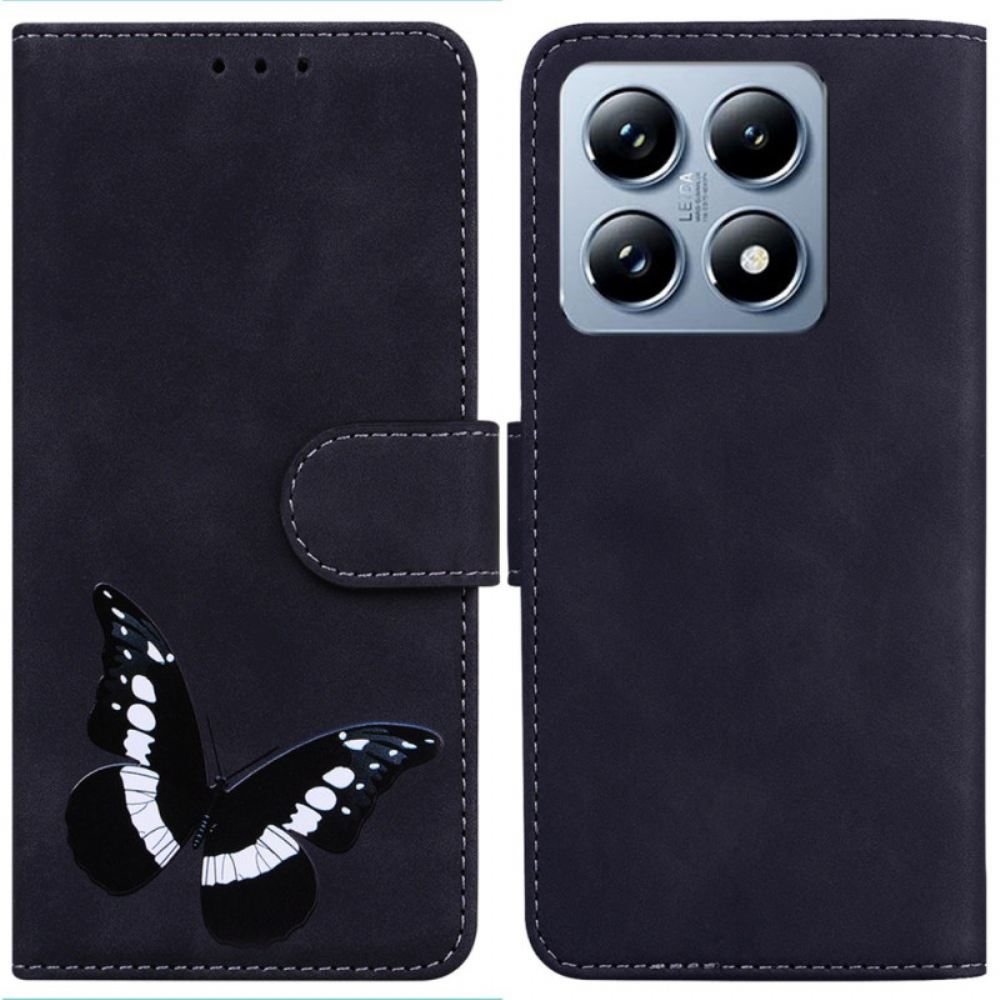 Kožený Kryt Xiaomi 14t Pro Motýlí Semišový Efekt