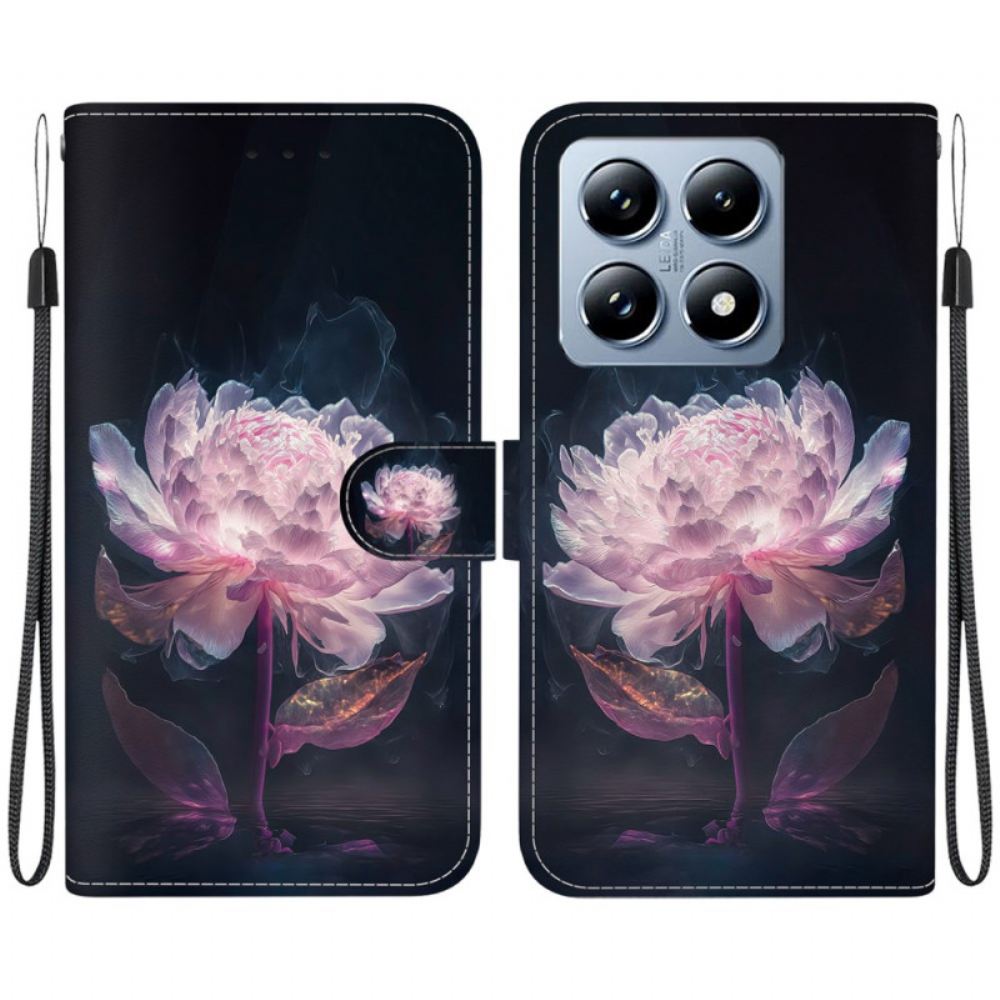 Kožený Kryt Xiaomi 14t Pro Růžová Pivoňka V Lanièru