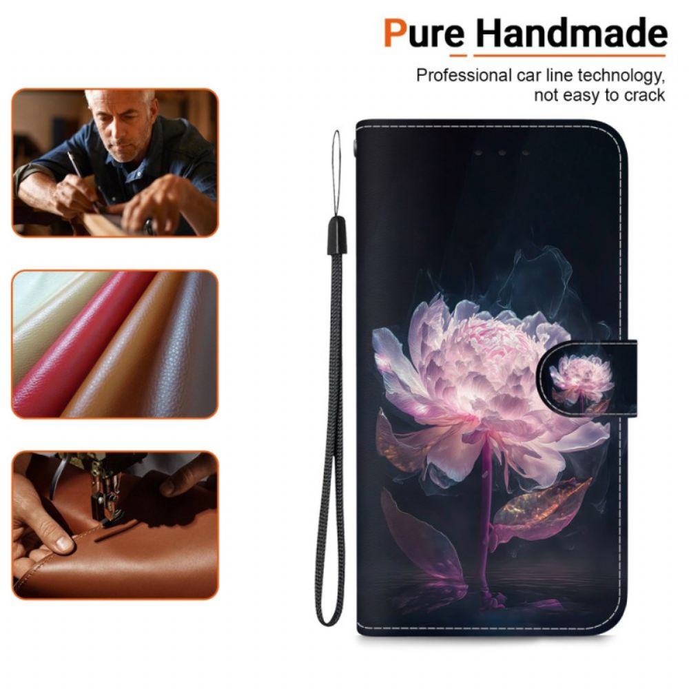 Kožený Kryt Xiaomi 14t Pro Růžová Pivoňka V Lanièru