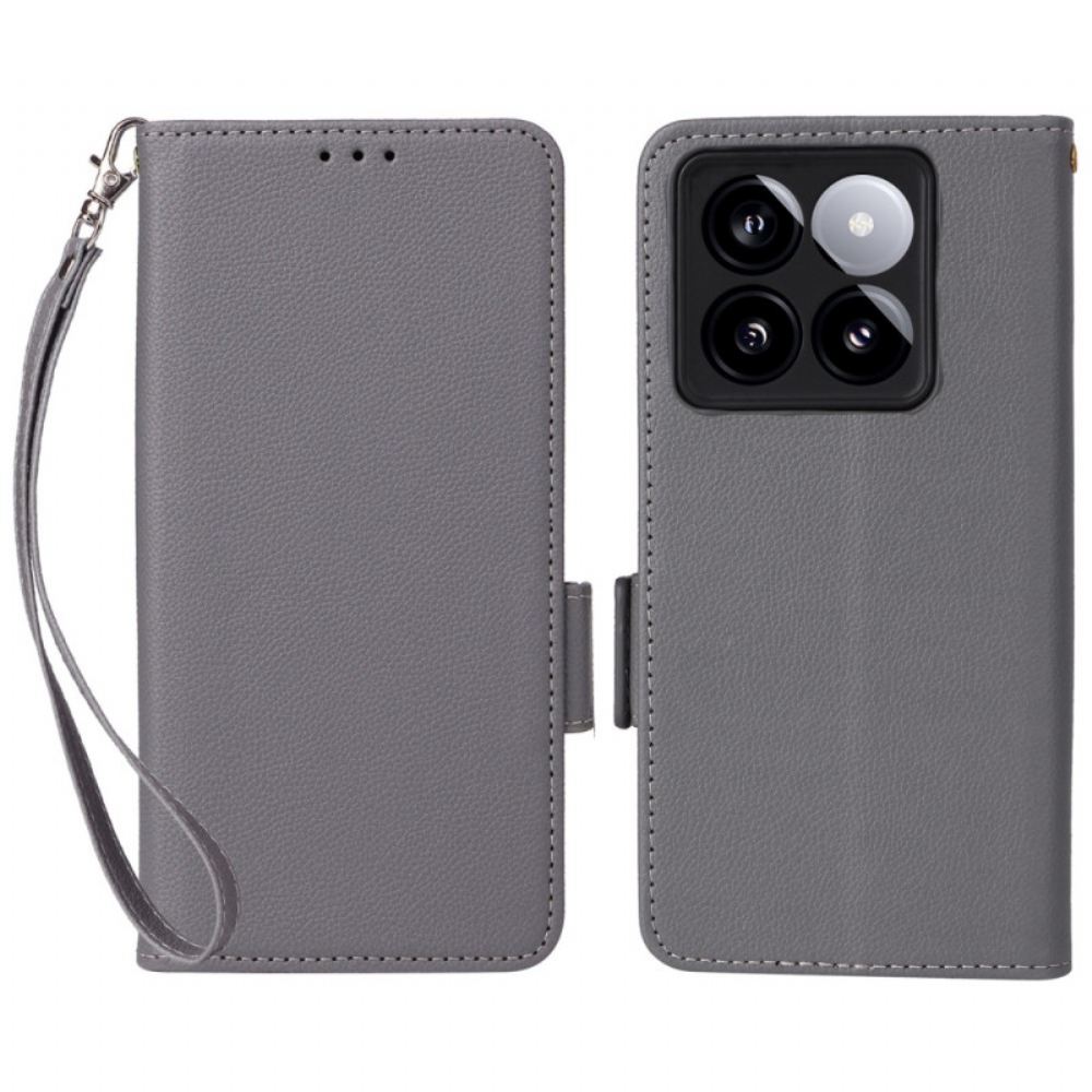 Kožený Kryt Xiaomi 14t Pro Textura Litchi S Popruhem
