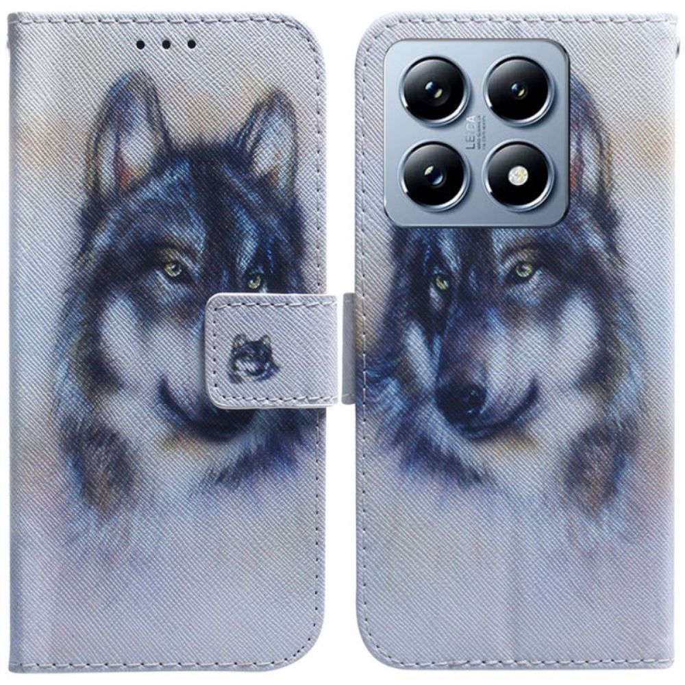 Kožený Kryt Xiaomi 14t Pro Vlčí Akvarel