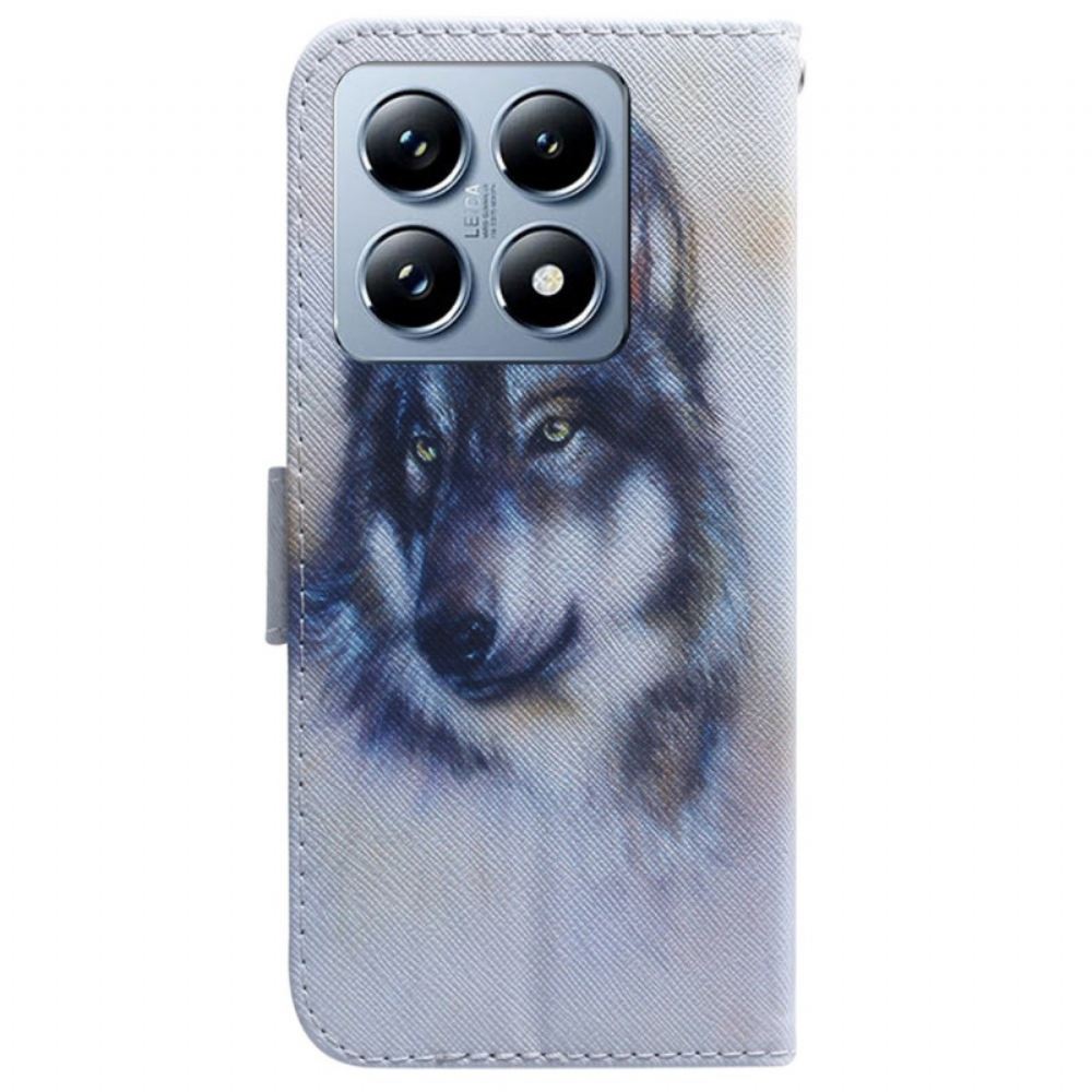 Kožený Kryt Xiaomi 14t Pro Vlčí Akvarel