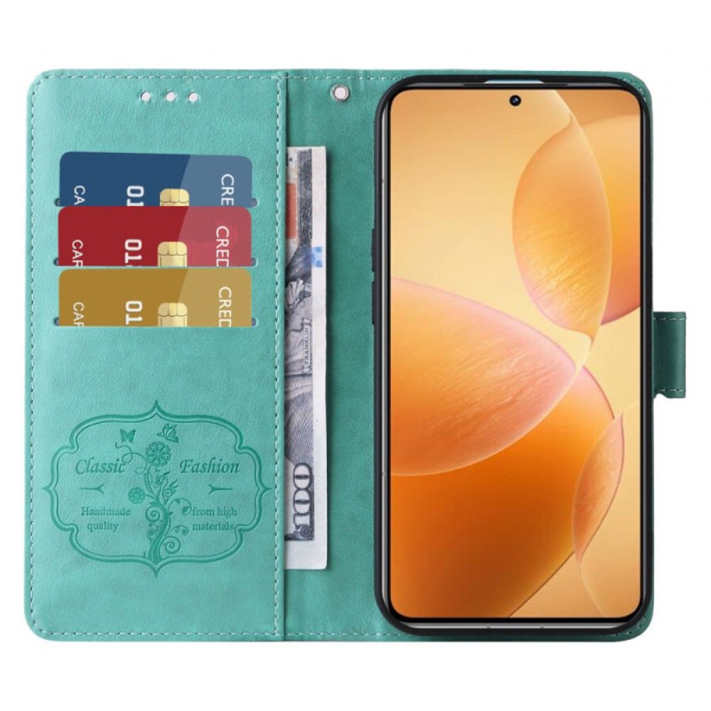 Kožený Kryt Xiaomi 14t Pro Vzor Motýlů A Květin