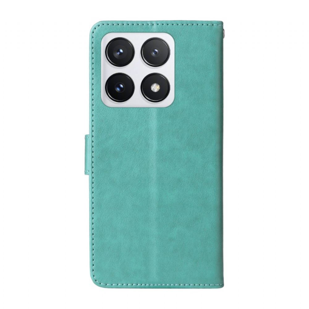 Kožený Kryt Xiaomi 14t Pro Vzor Motýlů A Květin