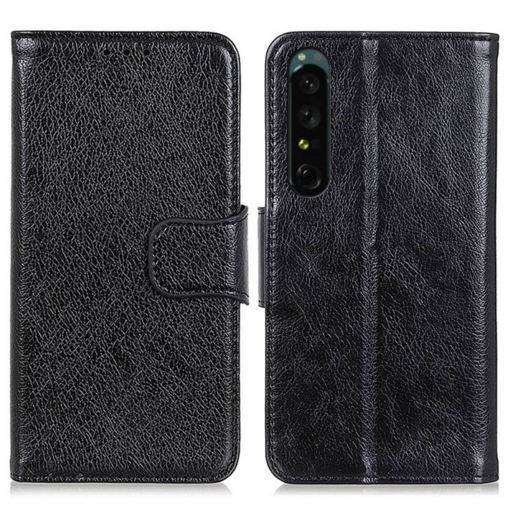 Flipové Pouzdro Na Sony Xperia 1 IV Dělená Kůže Nappa
