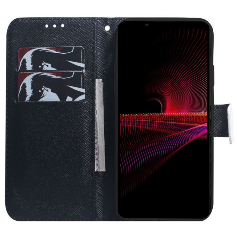 Flipové Pouzdro Na Sony Xperia 1 IV Na Lana Bílé Řemínkové Květiny