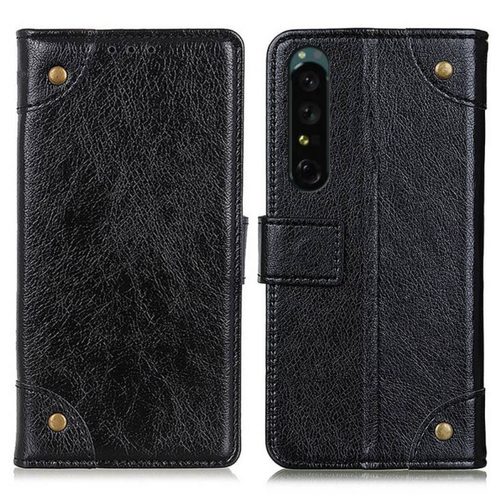 Flipové Pouzdro Na Sony Xperia 1 IV Styl Nappa Kůže S Nýty