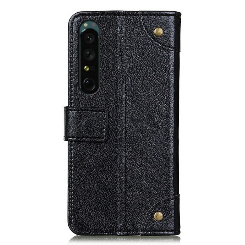 Flipové Pouzdro Na Sony Xperia 1 IV Styl Nappa Kůže S Nýty