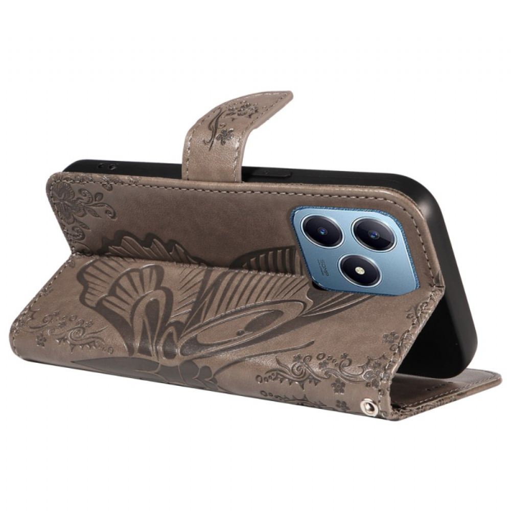 Kožený Kryt Realme C61 Grafický Motýl