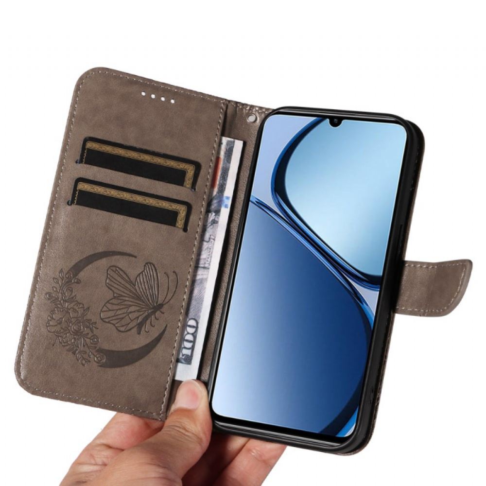 Kožený Kryt Realme C61 Grafický Motýl