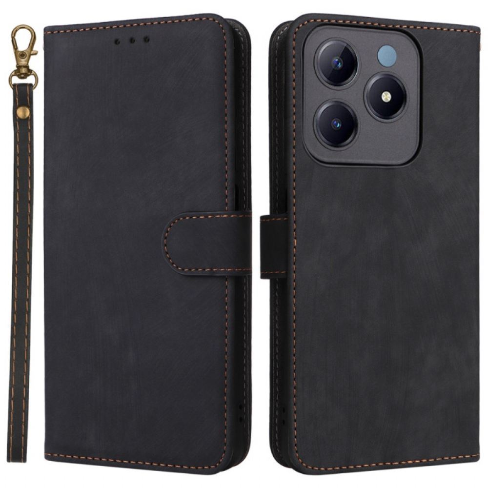 Peněženková Pouzdra Realme C61 Kryty Na Mobil Rfid Ochrana Semišový Efekt S Páskem