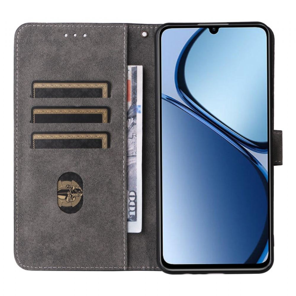 Peněženková Pouzdra Realme C61 Kryty Na Mobil Rfid Ochrana Semišový Efekt S Páskem