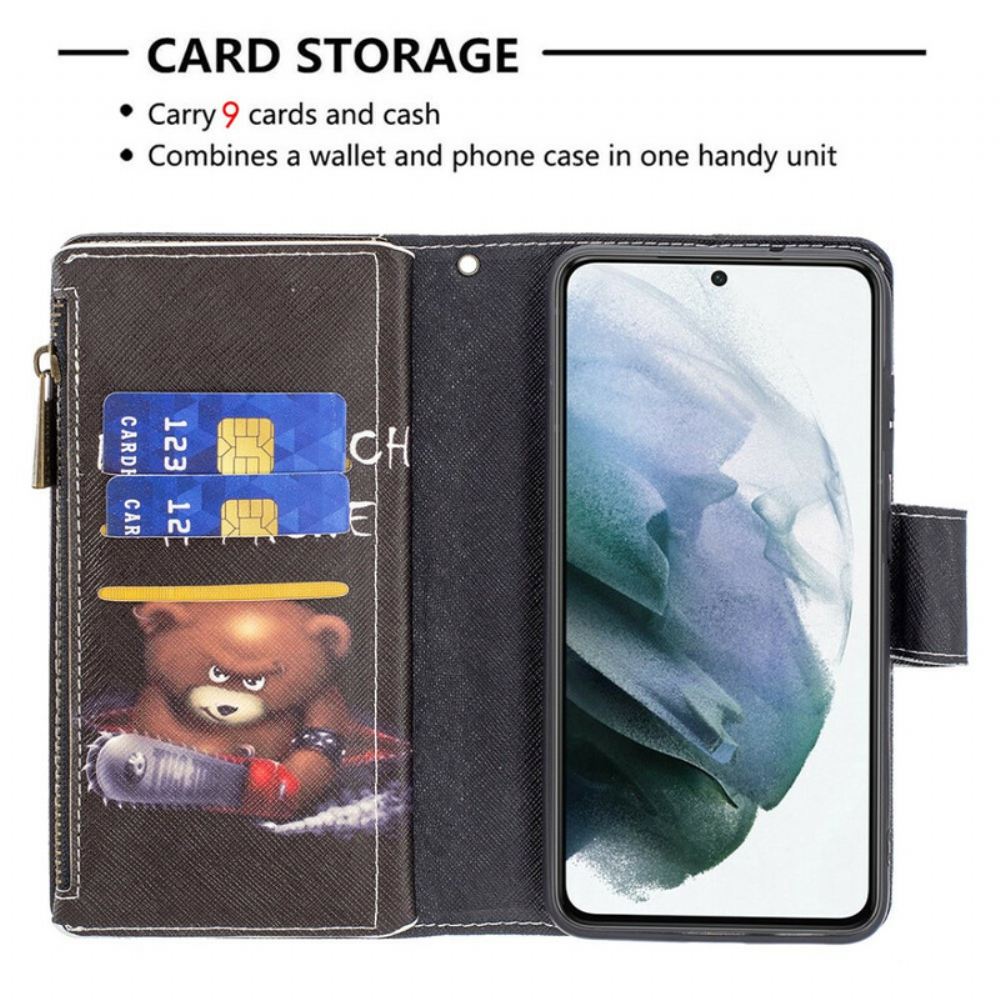 Flipové Pouzdro Na Samsung Galaxy S21 FE Kapsa Na Medvěda Na Zip