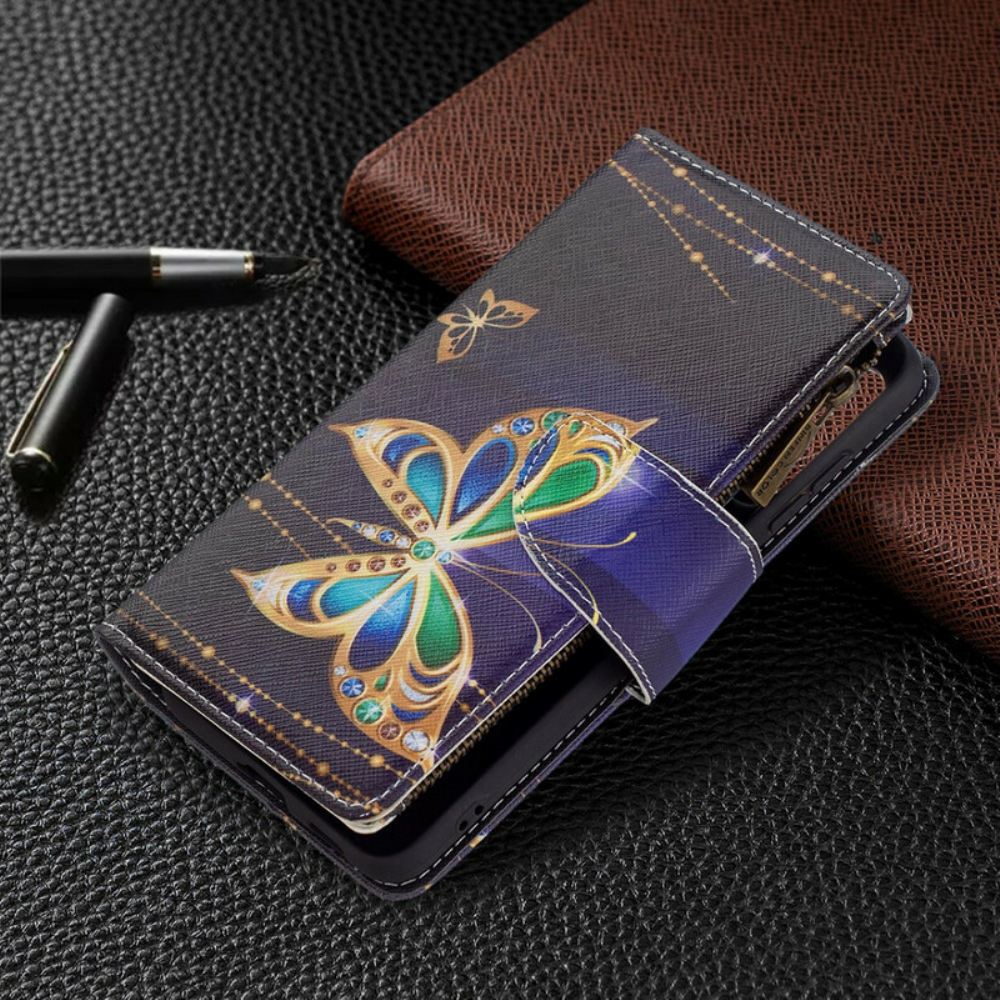 Flipové Pouzdro Na Samsung Galaxy S21 FE Kapsa Na Zip S Motýly
