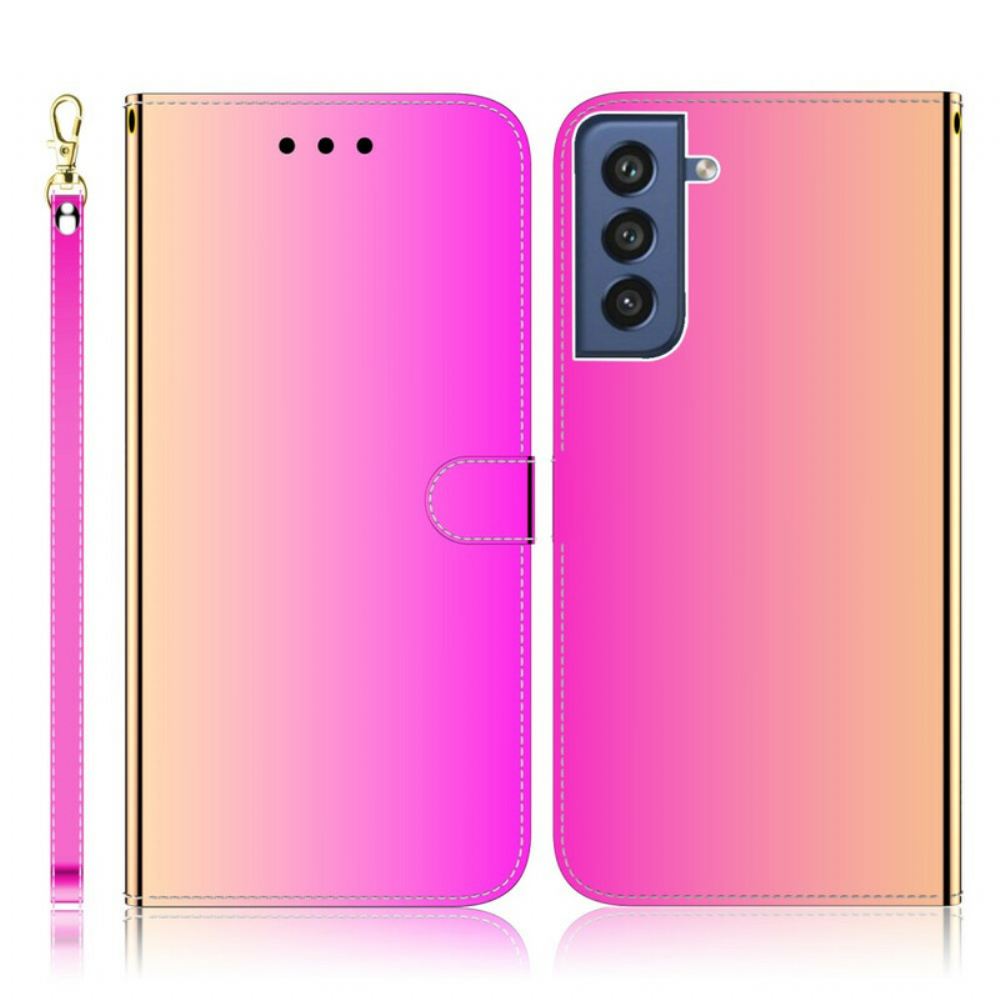 Flipové Pouzdro Na Samsung Galaxy S21 FE Kryt Zrcadla Z Imitace Kůže