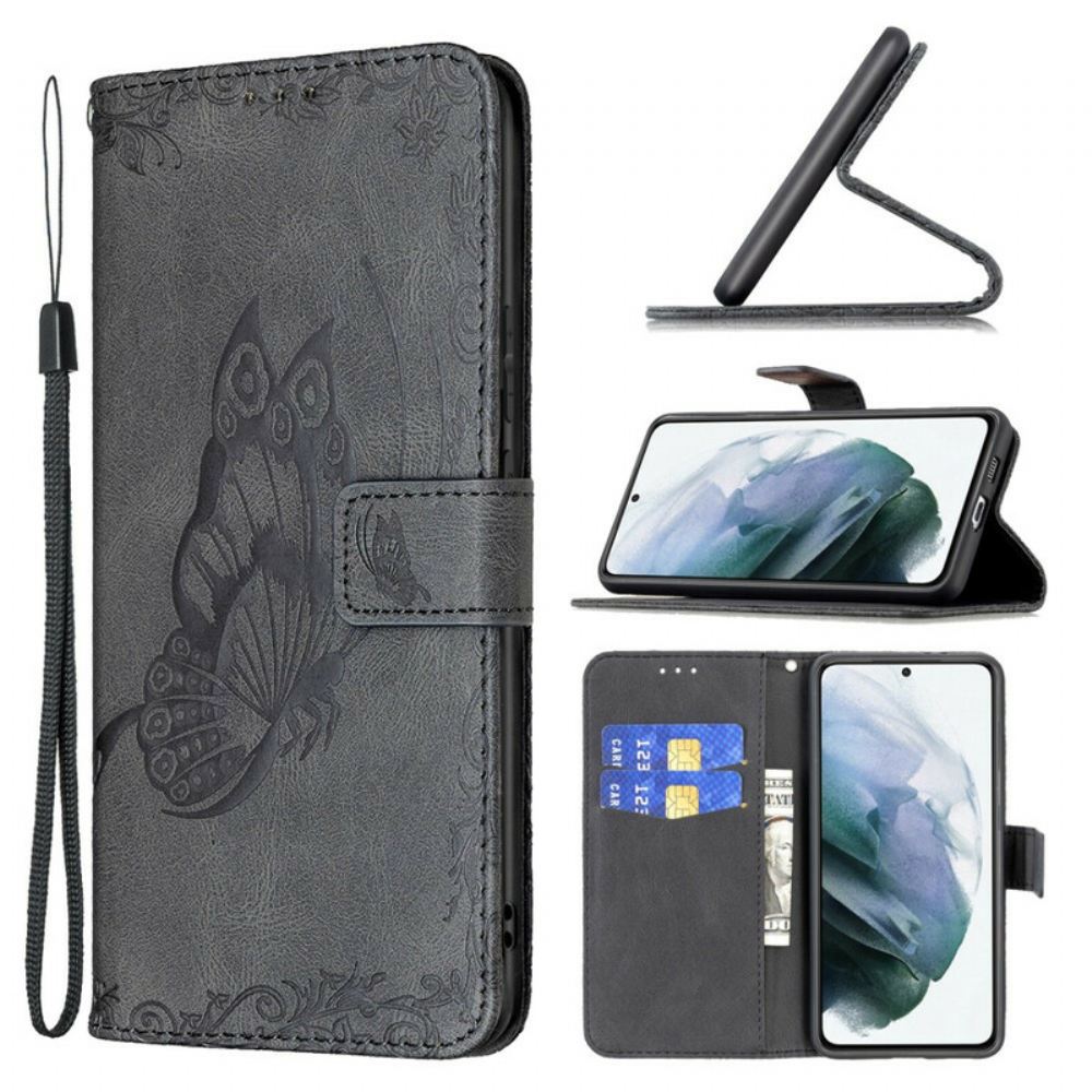 Flipové Pouzdro Na Samsung Galaxy S21 FE Na Lana Barokní Motýlek