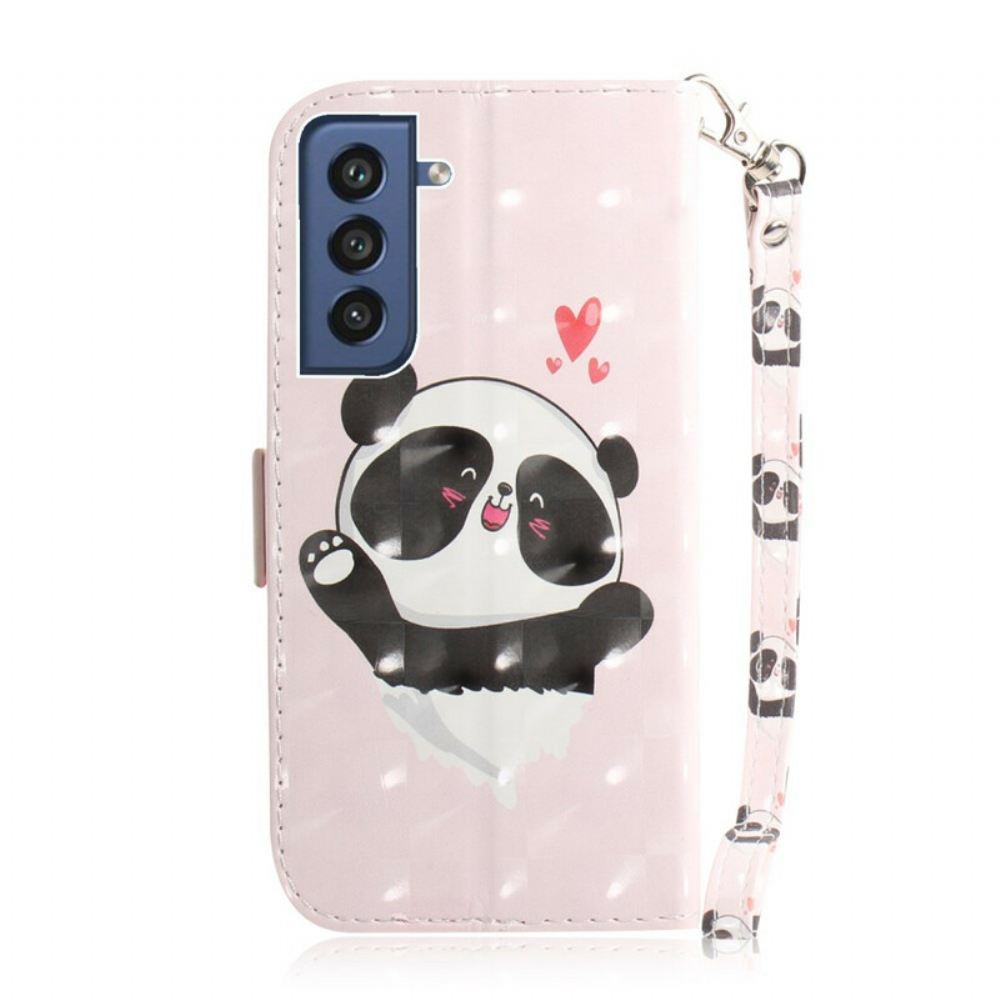 Flipové Pouzdro Na Samsung Galaxy S21 FE Na Lana Panda Love S Popruhem