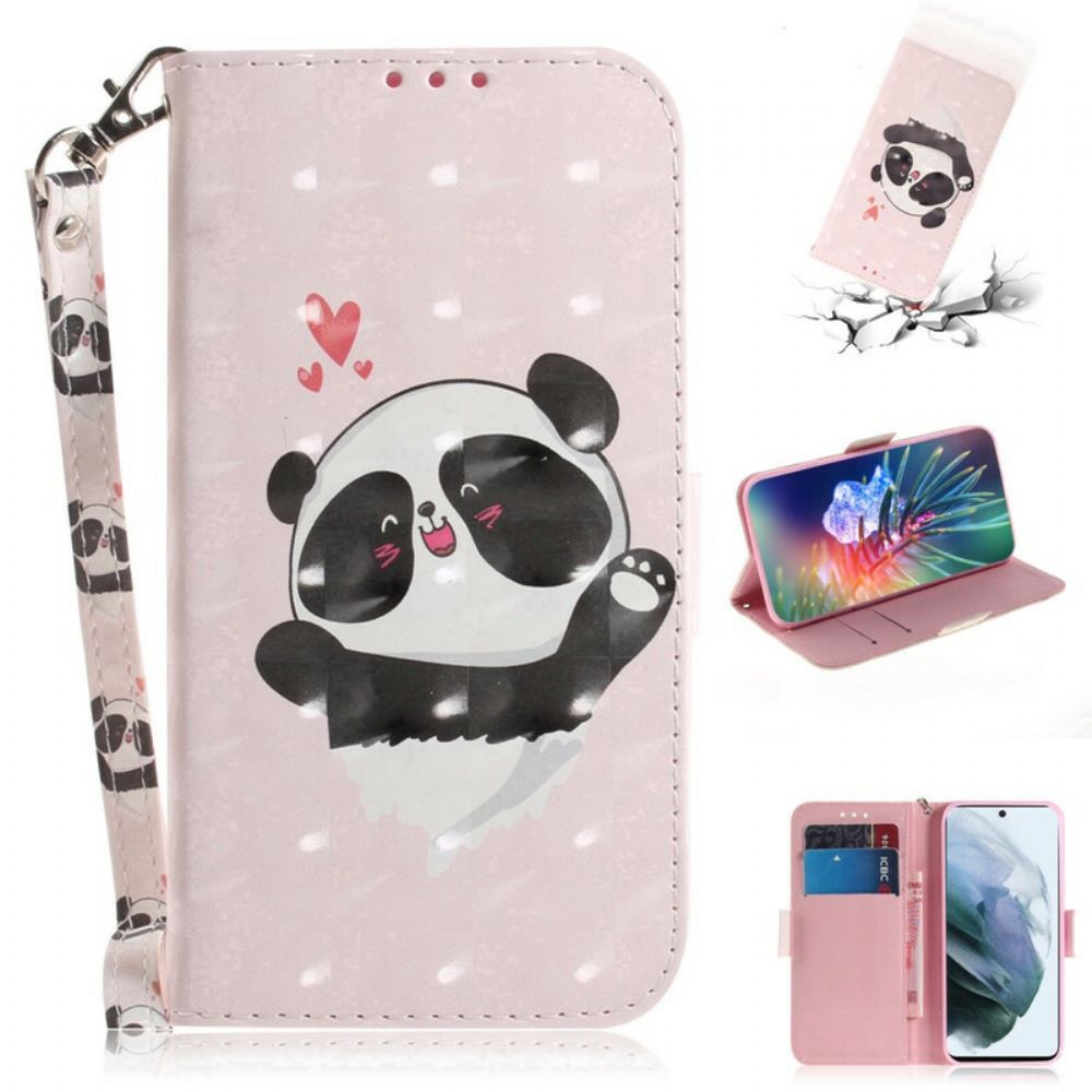 Flipové Pouzdro Na Samsung Galaxy S21 FE Na Lana Panda Love S Popruhem