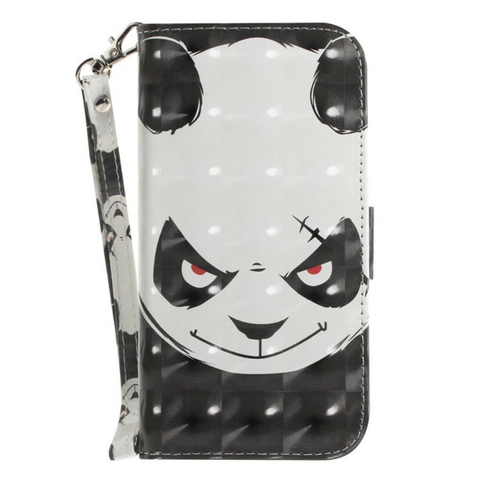 Flipové Pouzdro Na Samsung Galaxy S21 FE Na Lana Rozzlobená Panda S Popruhem