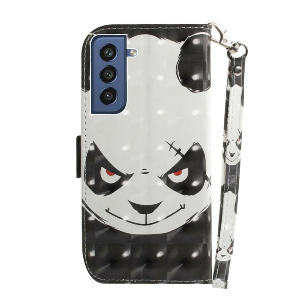 Flipové Pouzdro Na Samsung Galaxy S21 FE Na Lana Rozzlobená Panda S Popruhem