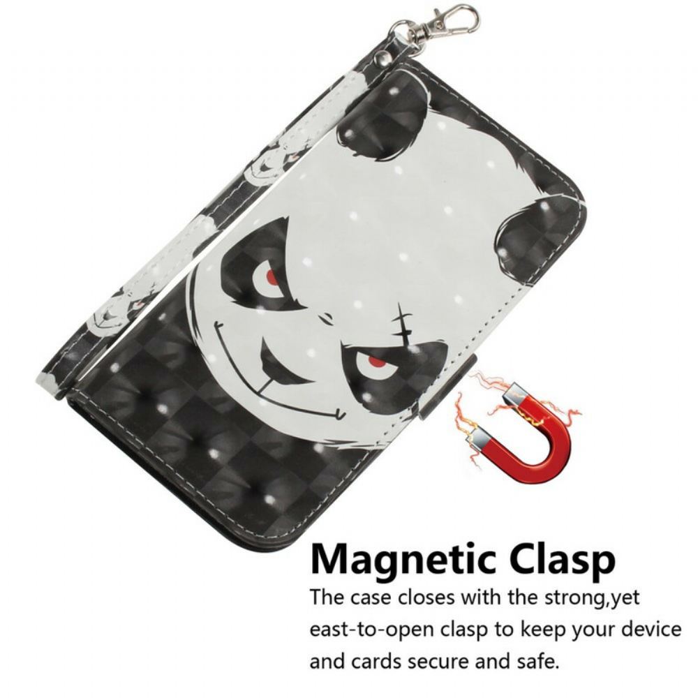 Flipové Pouzdro Na Samsung Galaxy S21 FE Na Lana Rozzlobená Panda S Popruhem