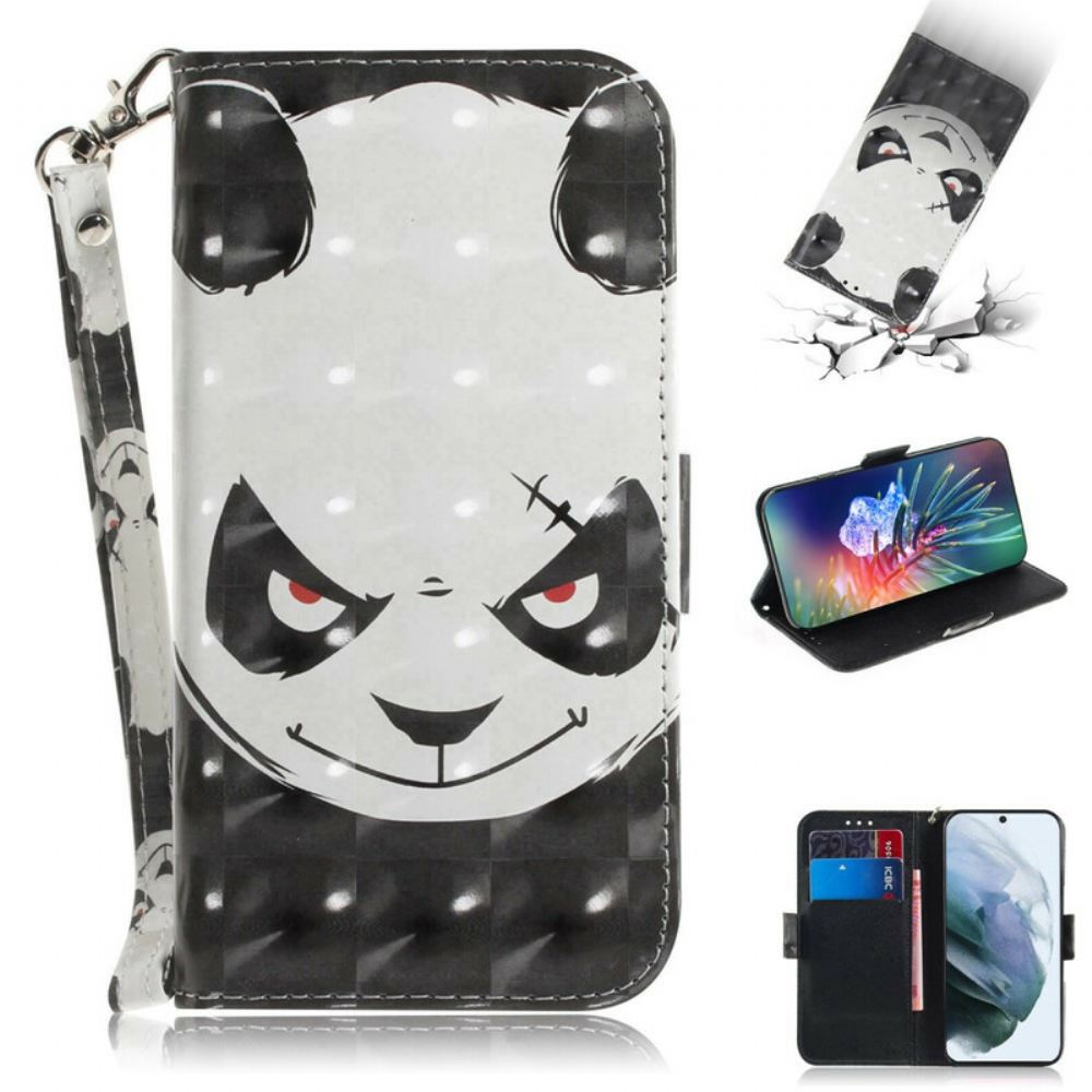 Flipové Pouzdro Na Samsung Galaxy S21 FE Na Lana Rozzlobená Panda S Popruhem