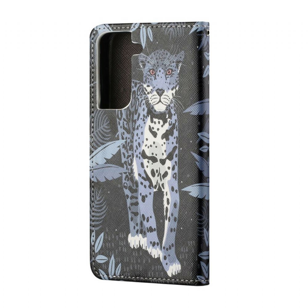 Flipové Pouzdro Na Samsung Galaxy S21 FE Na Lana Strappy Leopard