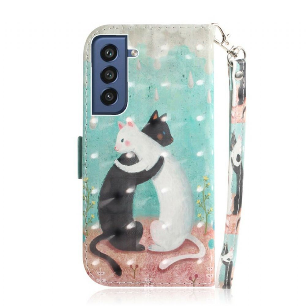 Flipové Pouzdro Na Samsung Galaxy S21 FE Na Lana Tanga Cat Friends