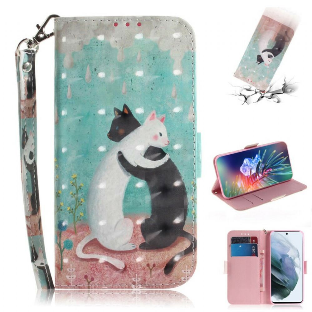 Flipové Pouzdro Na Samsung Galaxy S21 FE Na Lana Tanga Cat Friends