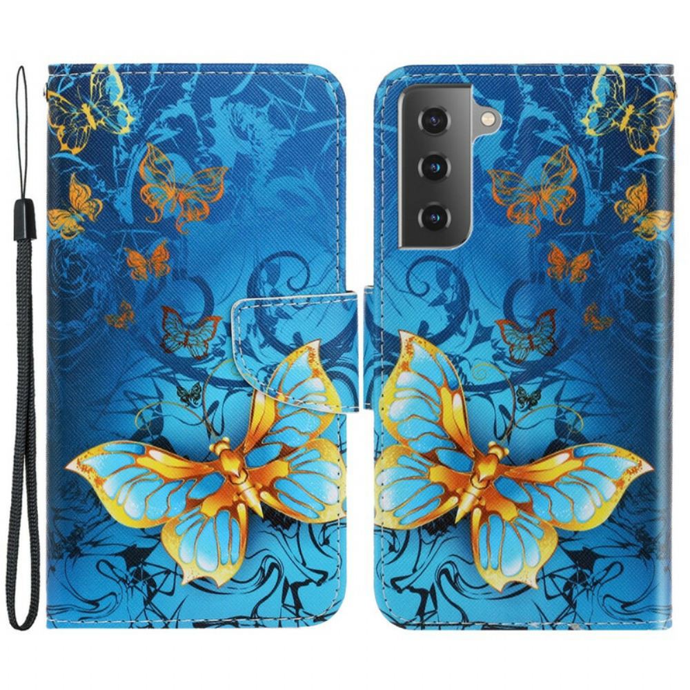 Flipové Pouzdro Na Samsung Galaxy S21 FE Na Lana Variace Motýlkového Řemínku