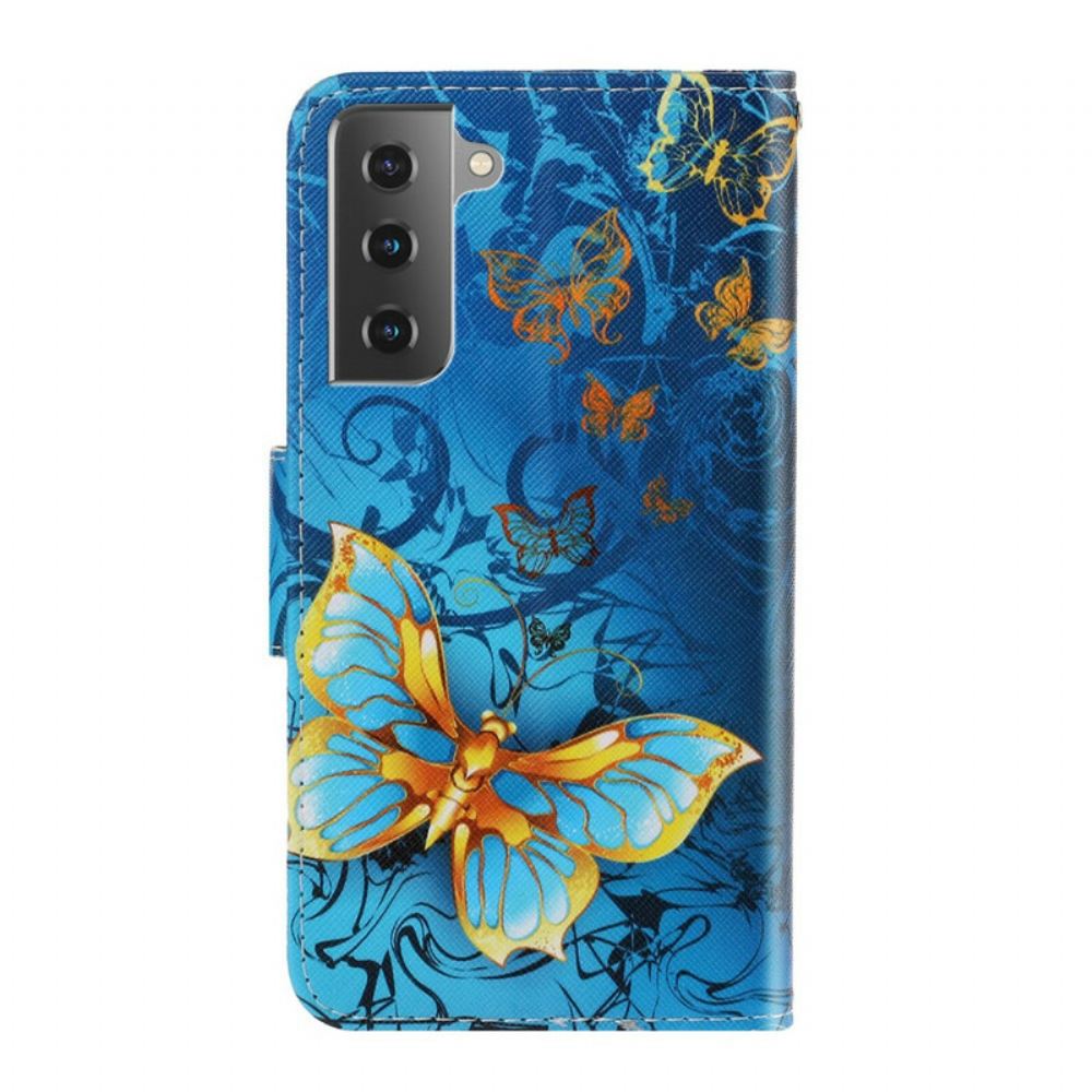 Flipové Pouzdro Na Samsung Galaxy S21 FE Na Lana Variace Motýlkového Řemínku