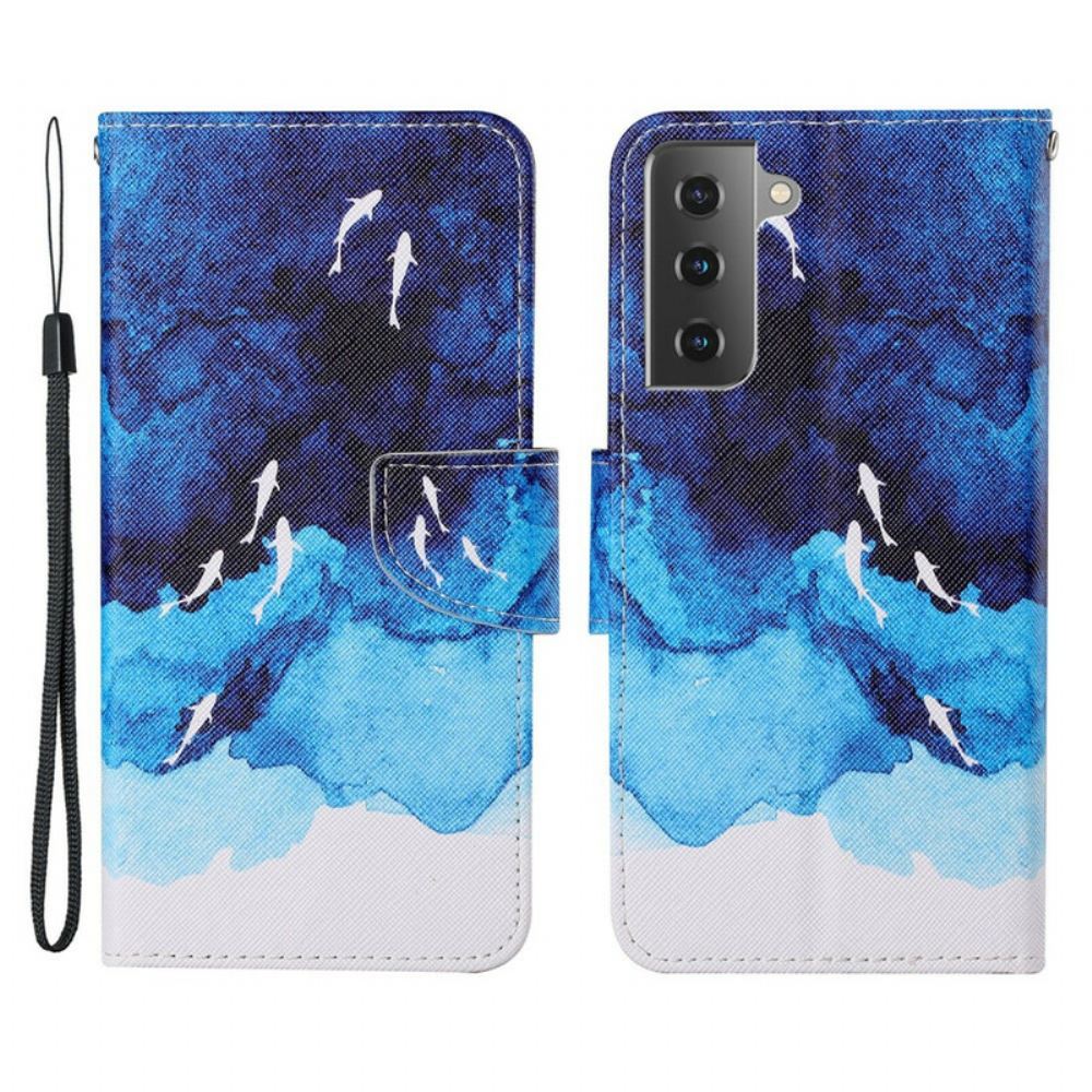 Flipové Pouzdro Na Samsung Galaxy S21 FE Moře S Popruhem