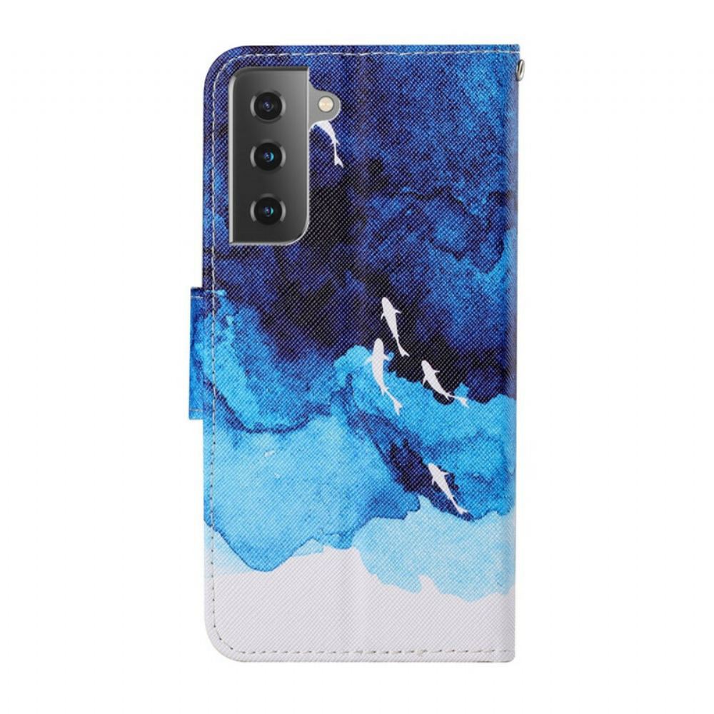 Flipové Pouzdro Na Samsung Galaxy S21 FE Moře S Popruhem