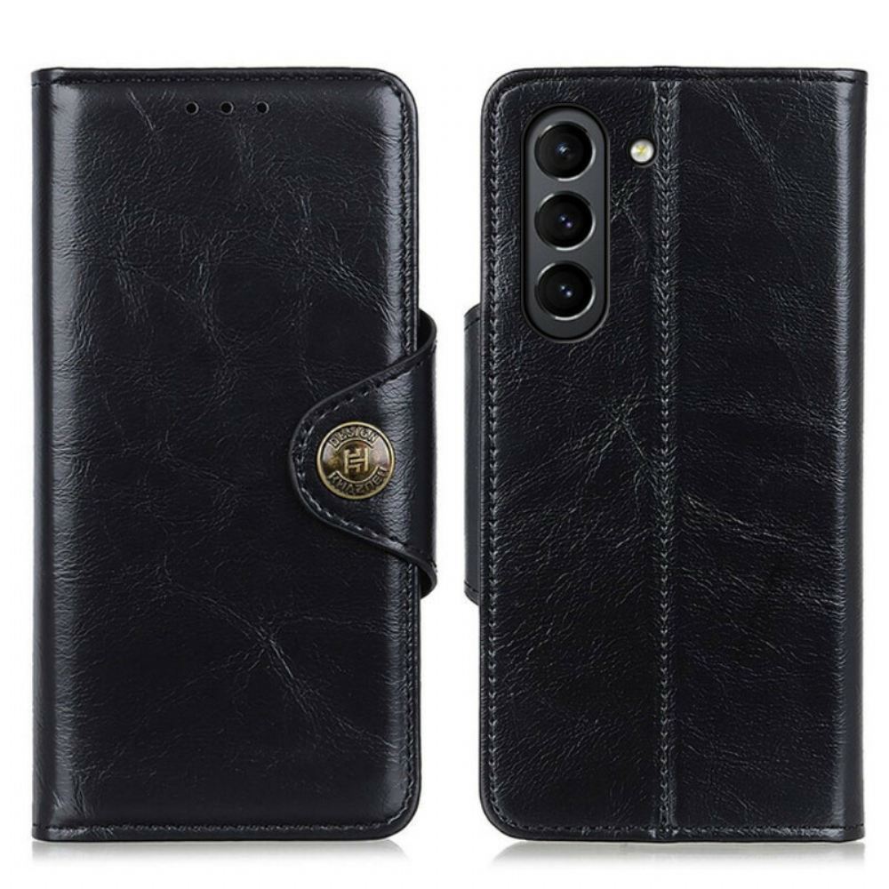 Flipové Pouzdro Na Samsung Galaxy S21 FE Patentní Knoflík Z Umělé Kůže
