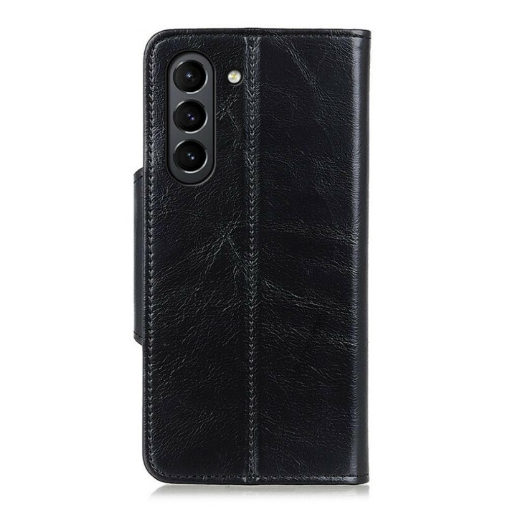 Flipové Pouzdro Na Samsung Galaxy S21 FE Patentní Knoflík Z Umělé Kůže
