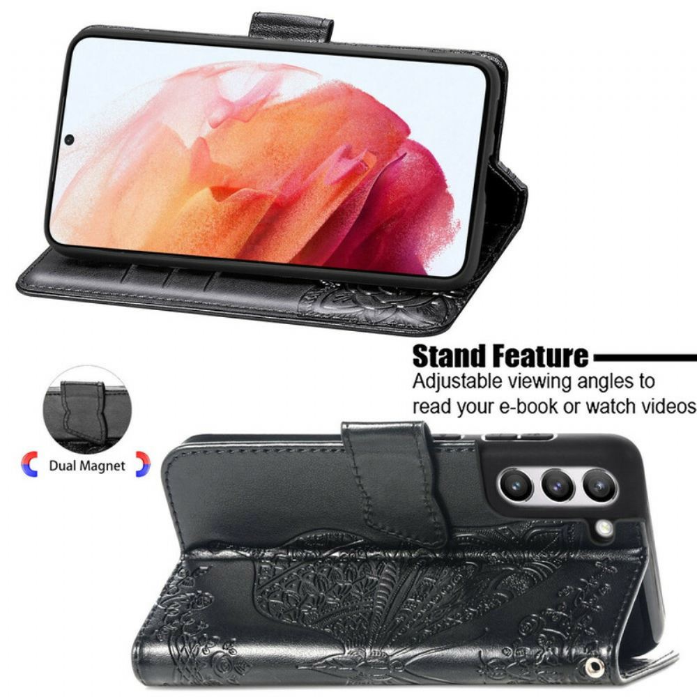 Flipové Pouzdro Na Samsung Galaxy S21 FE Poloviční Motýli