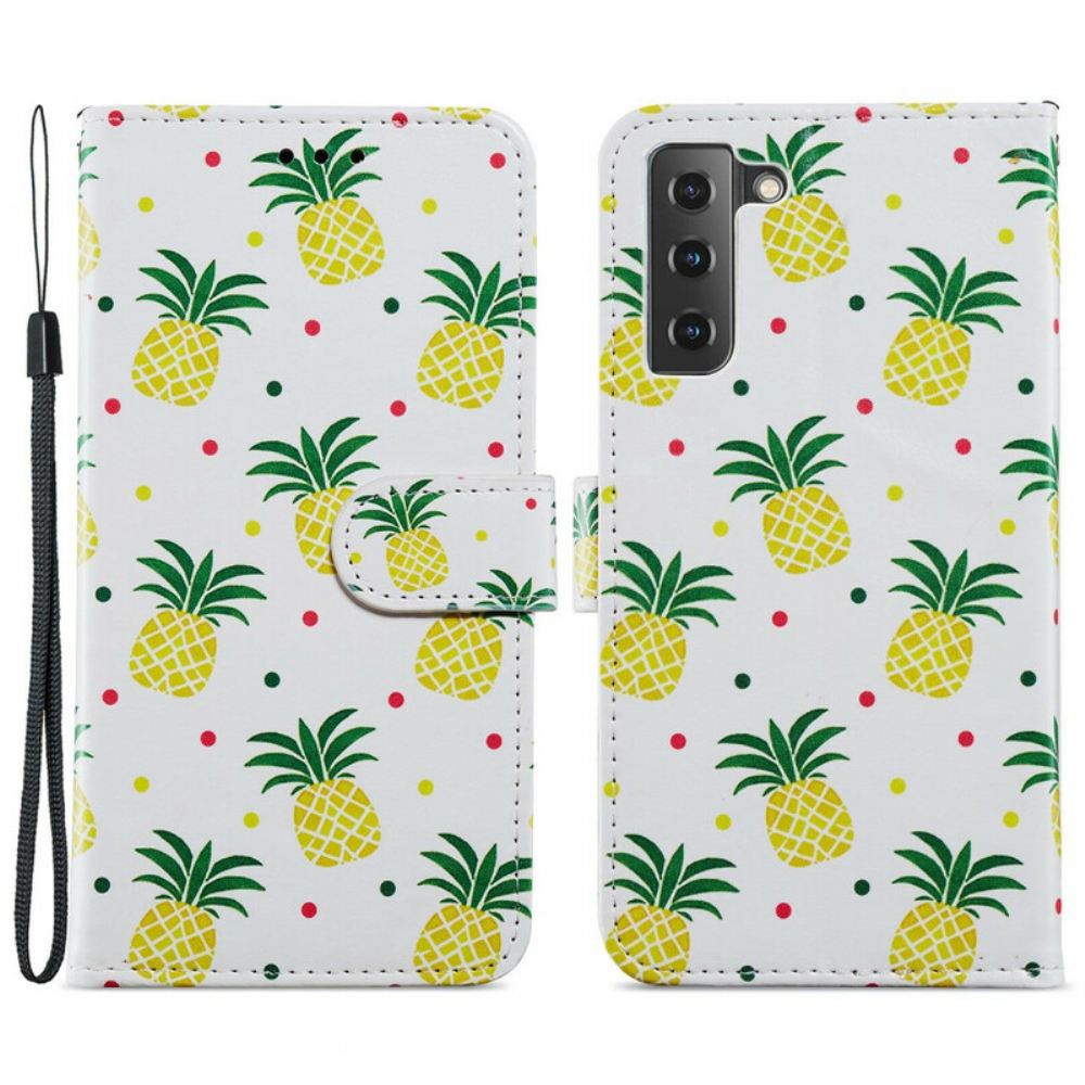 Flipové Pouzdro Na Samsung Galaxy S21 FE Více Ananasů