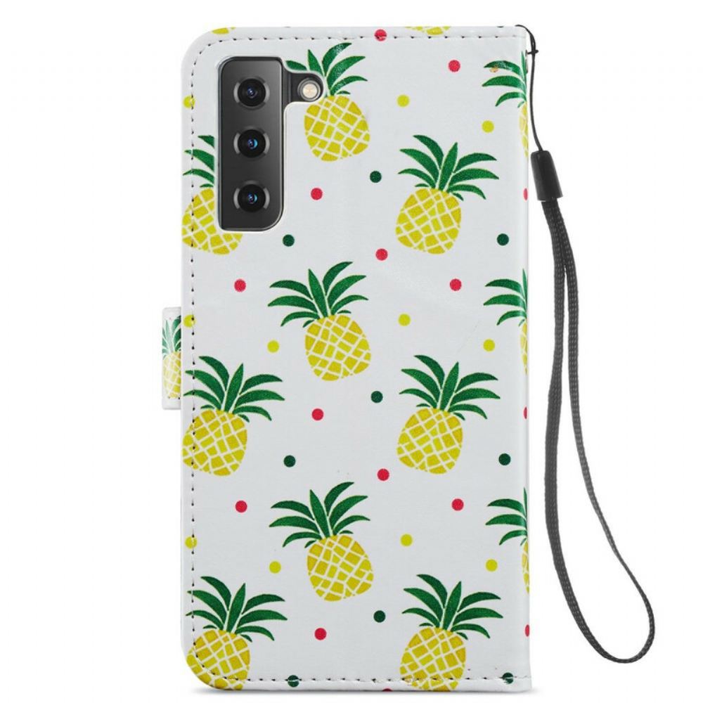 Flipové Pouzdro Na Samsung Galaxy S21 FE Více Ananasů