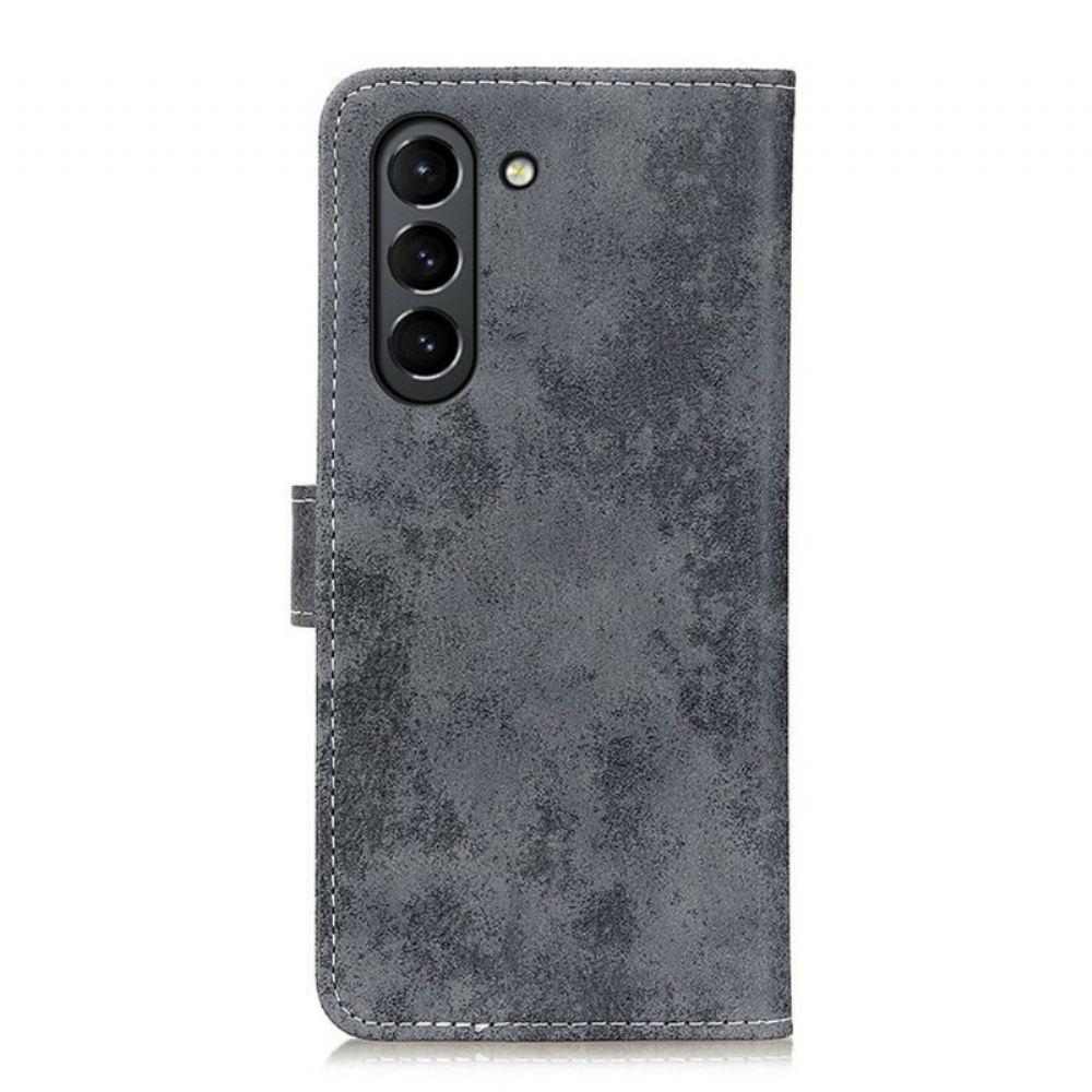 Flipové Pouzdro Na Samsung Galaxy S21 FE Vintage Kožený Efekt