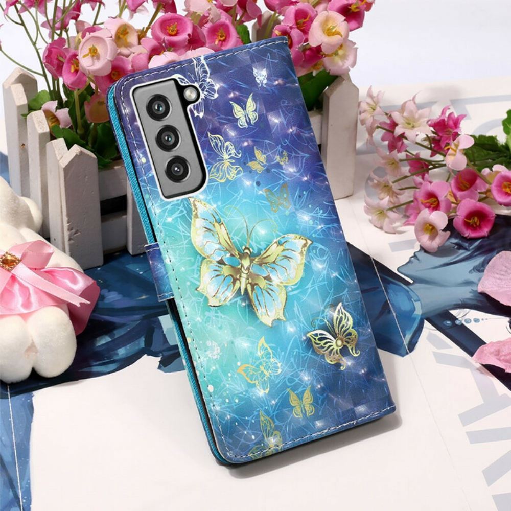 Flipové Pouzdro Na Samsung Galaxy S21 FE Zlatí Motýli
