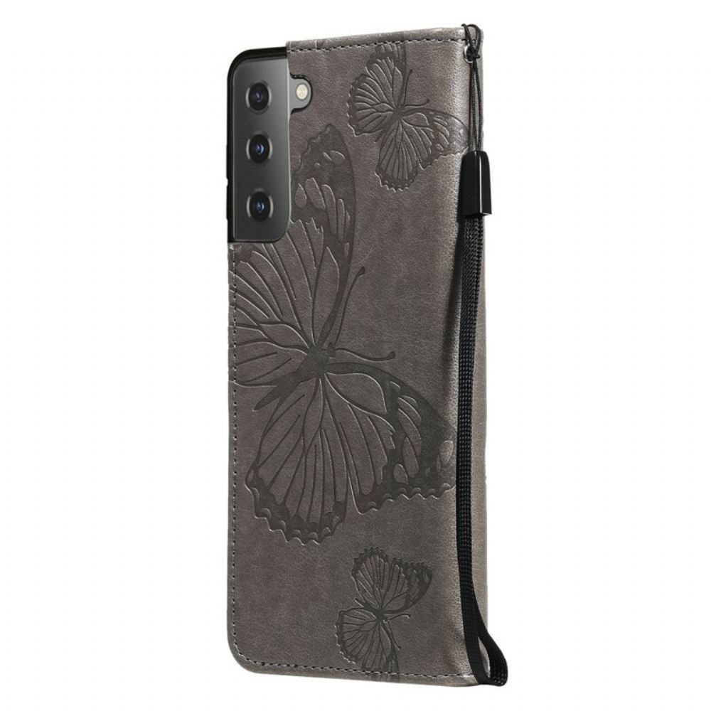 Kožené Pouzdro Na Samsung Galaxy S21 FE Na Lana Obří Motýli