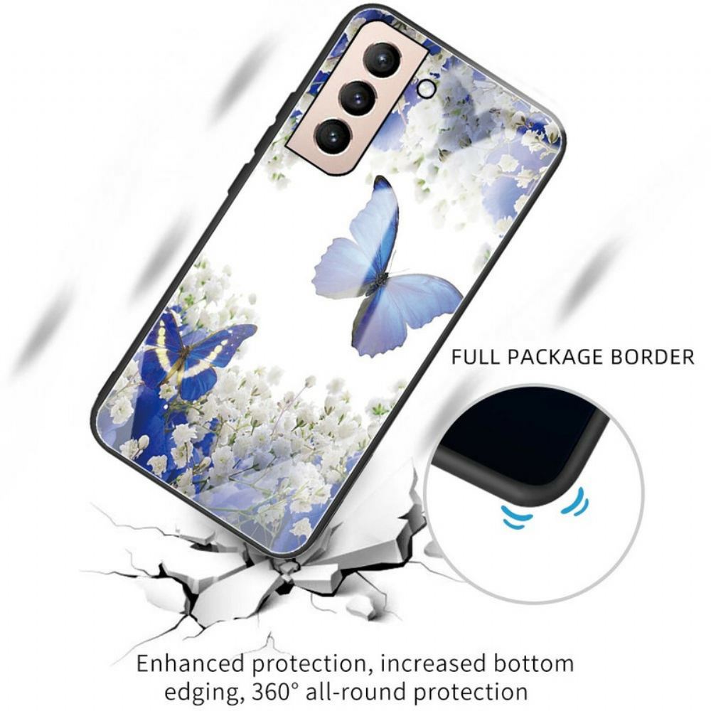 Kryt Na Samsung Galaxy S21 FE Design Motýlků Z Tvrzeného Skla